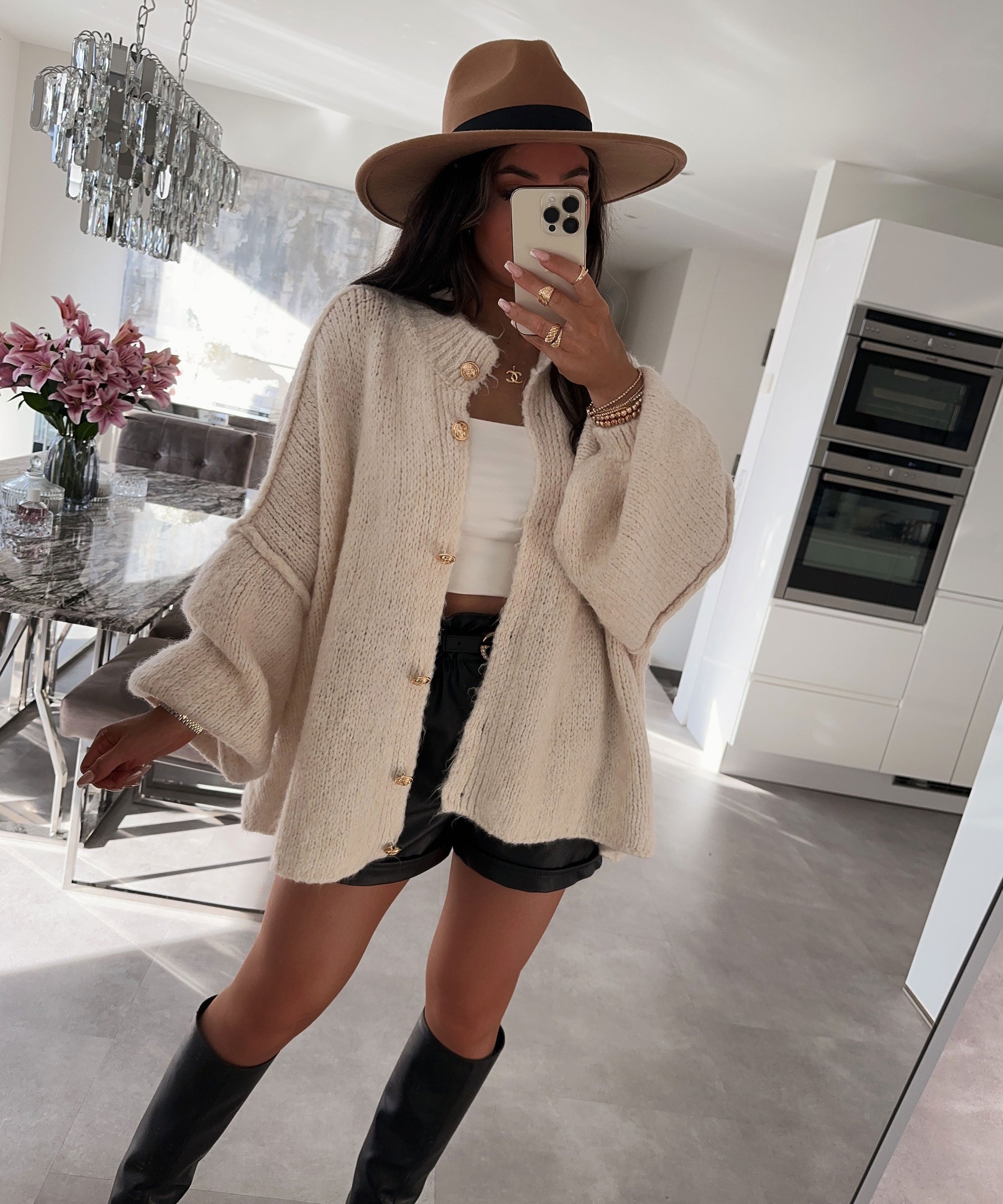 Norielle béžový oversize cardigan na knoflíky