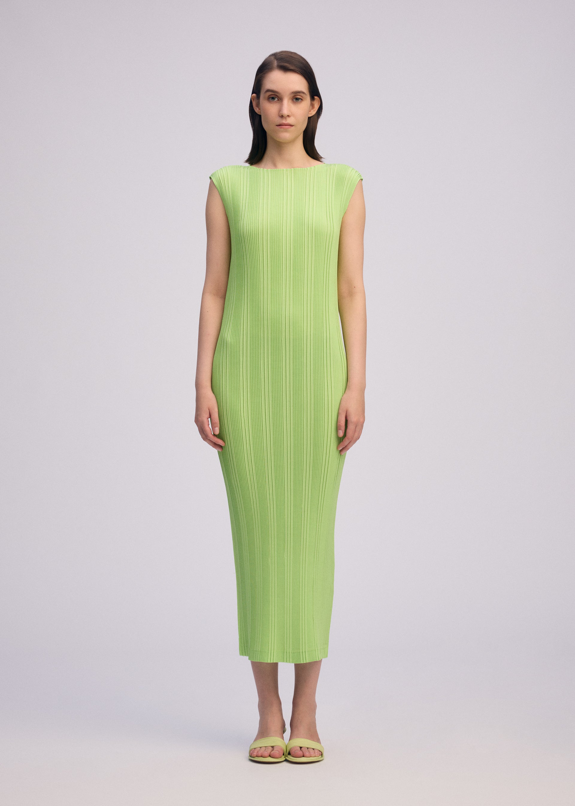 Issey Miyake Linen Like Rib Pleats šaty Ivory lňené