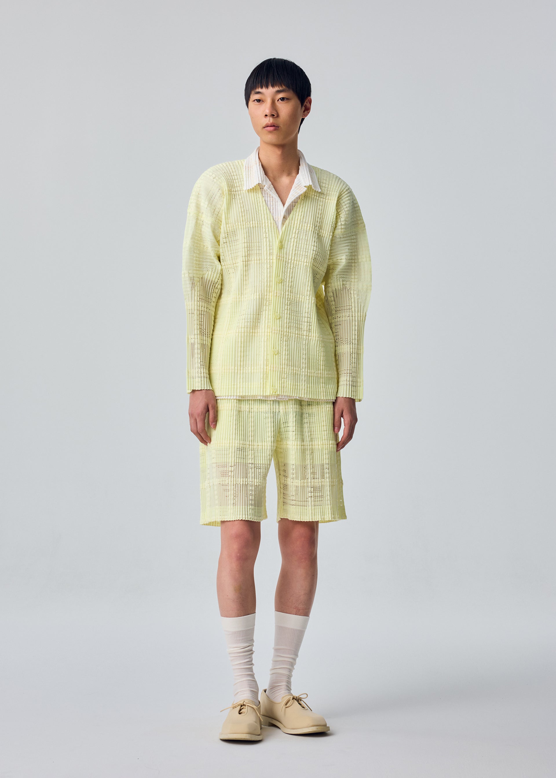 Homme Plissé Issey Miyake Lace Grid kardigan bílý krajkový