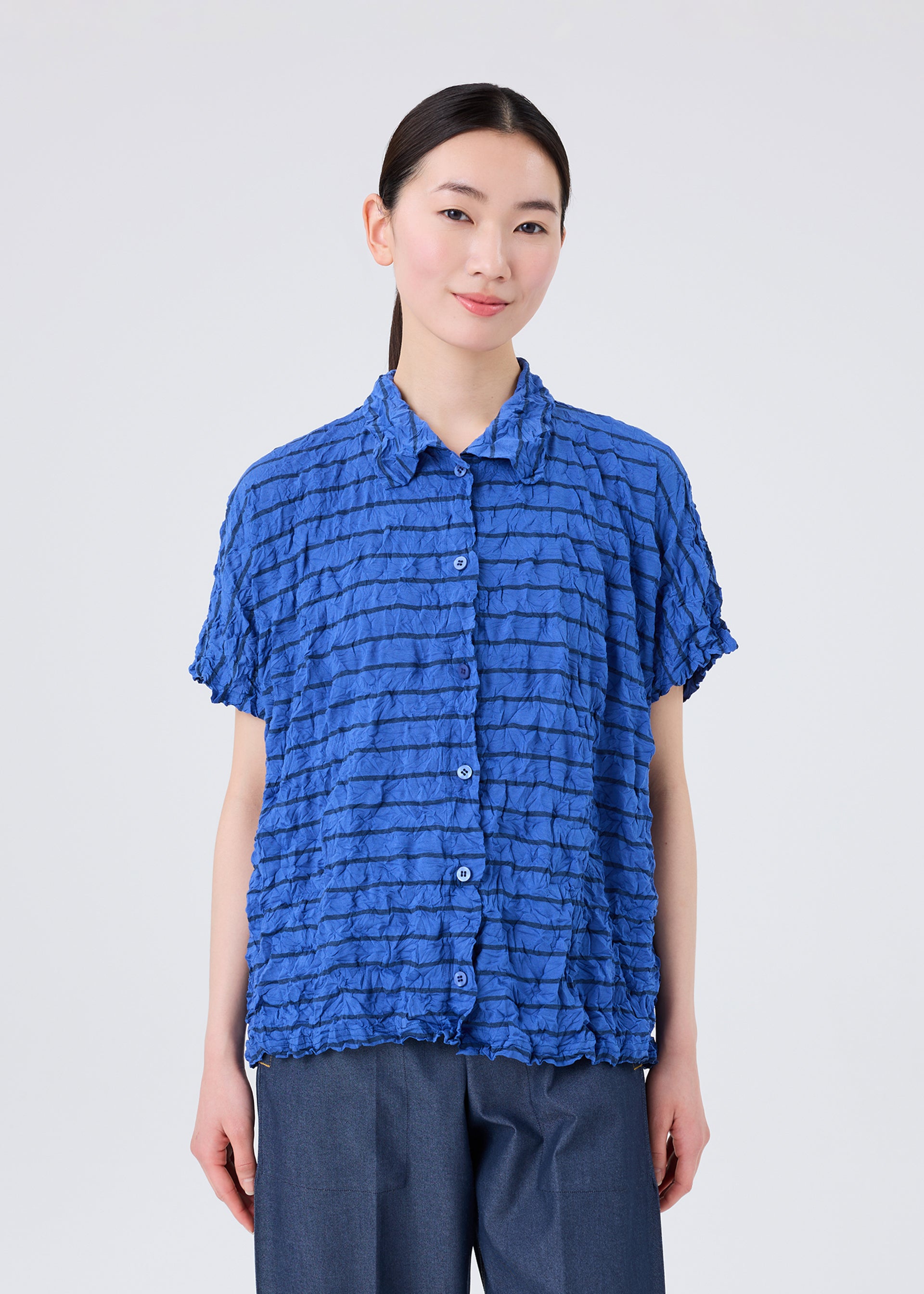 me Issey Miyake Stripe Meringue polokošile šedá