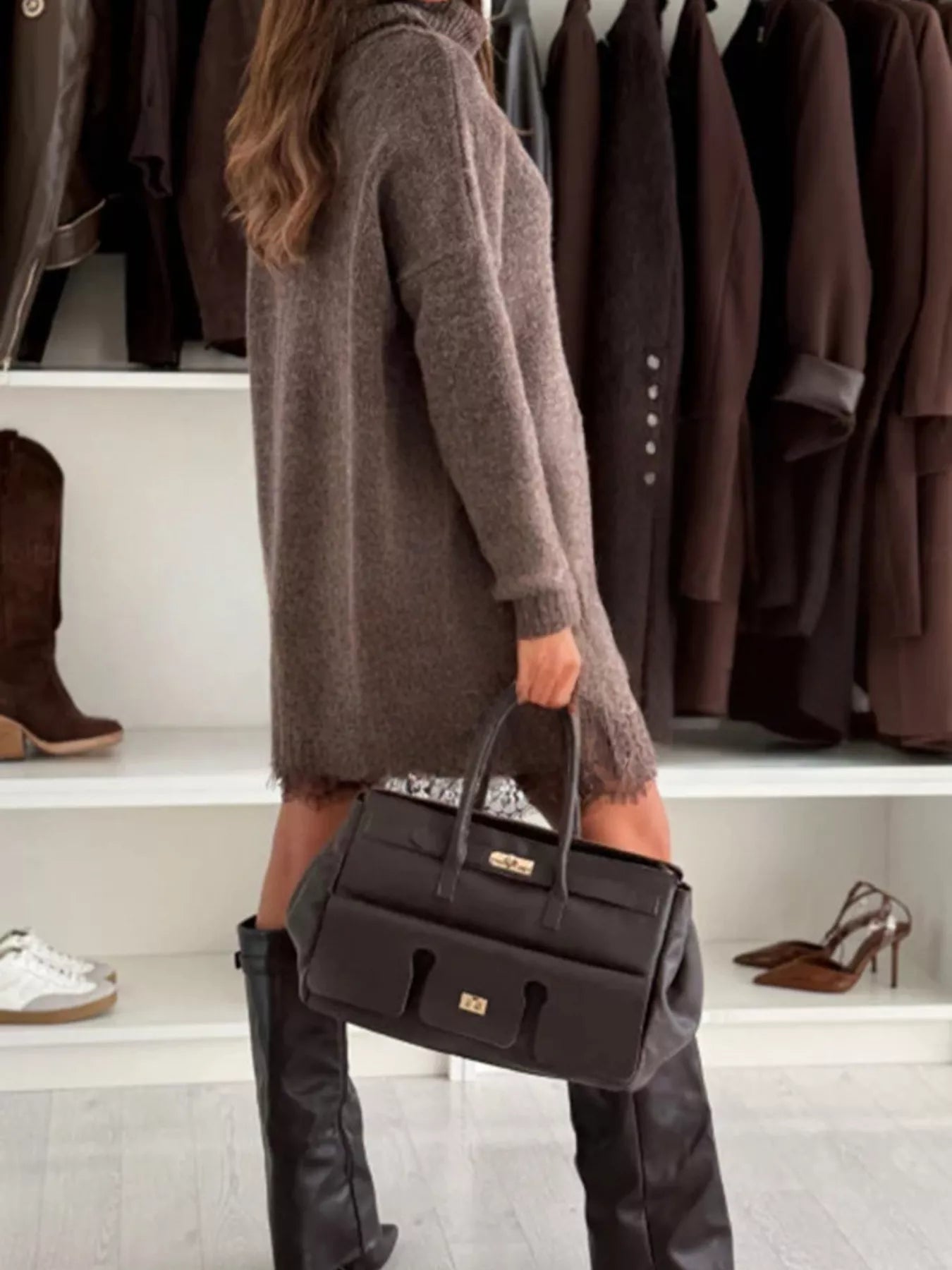 Norielle oversize rolák s dlouhým rukávem hnědý