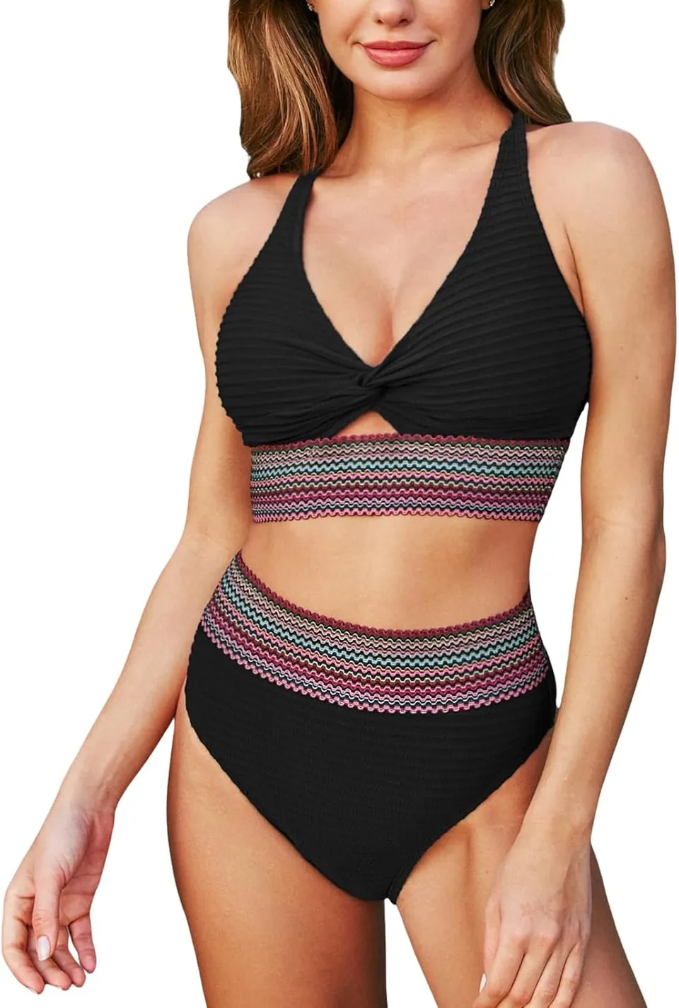 Norielle dvoudílné bikiny s výstřihem V černé