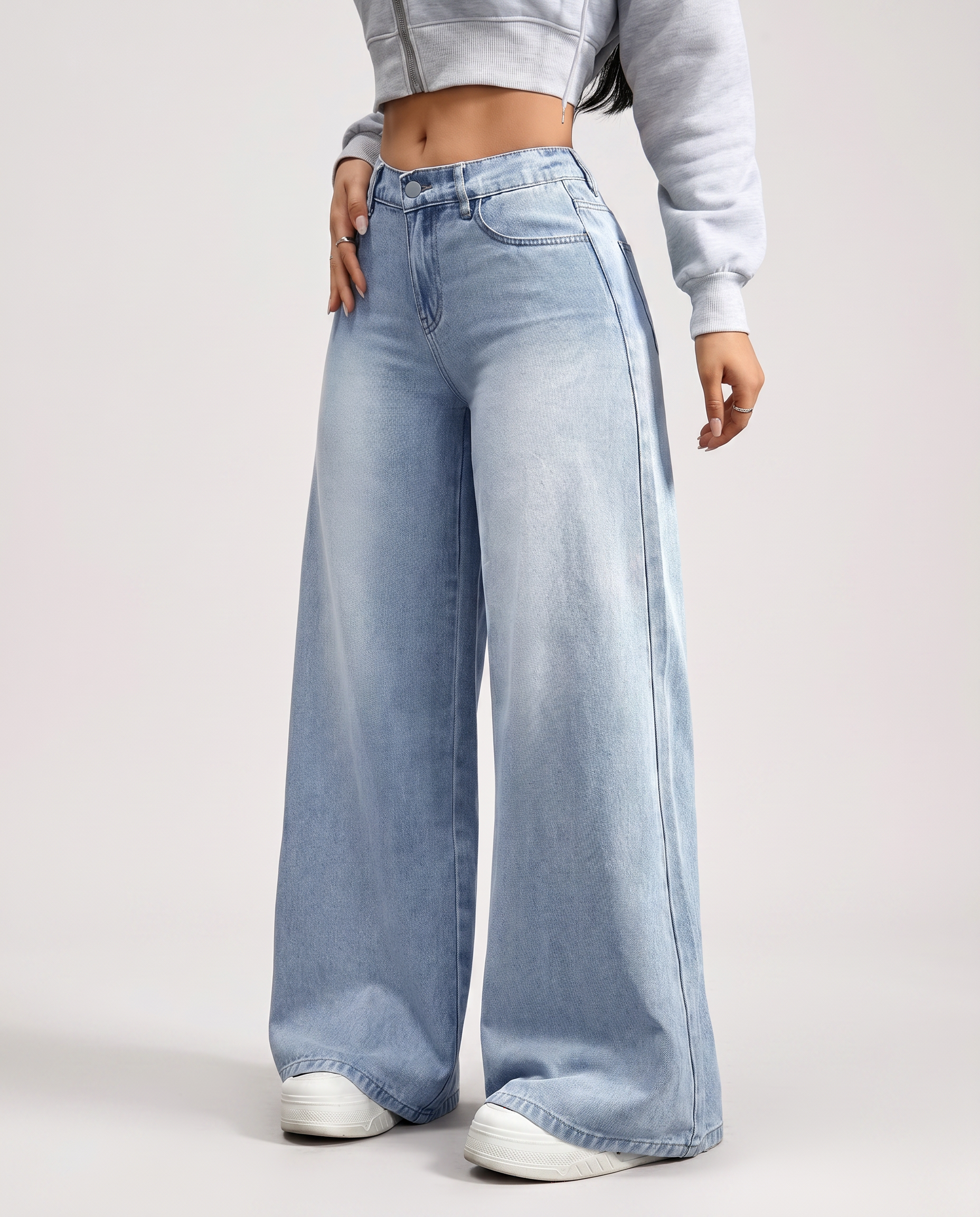 Norielle široké džíny palazzo světle modré denim