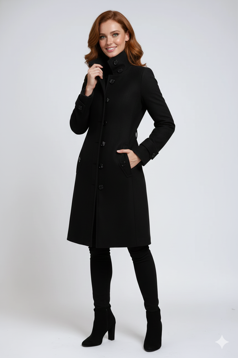 Norielle projmutý dlouhý kabát černý elegantní