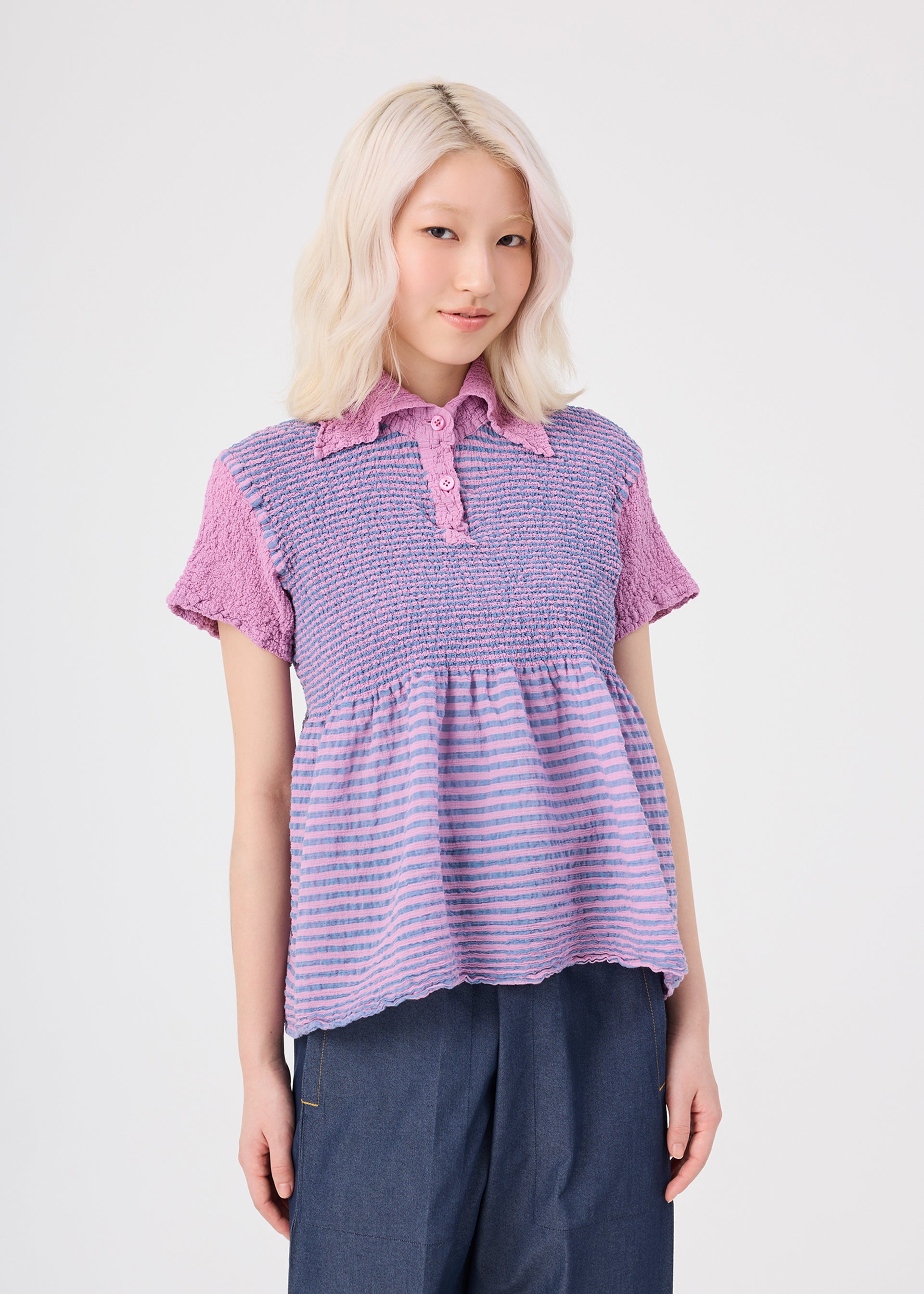 Issey Miyake Stripe Cauliflower top černý
