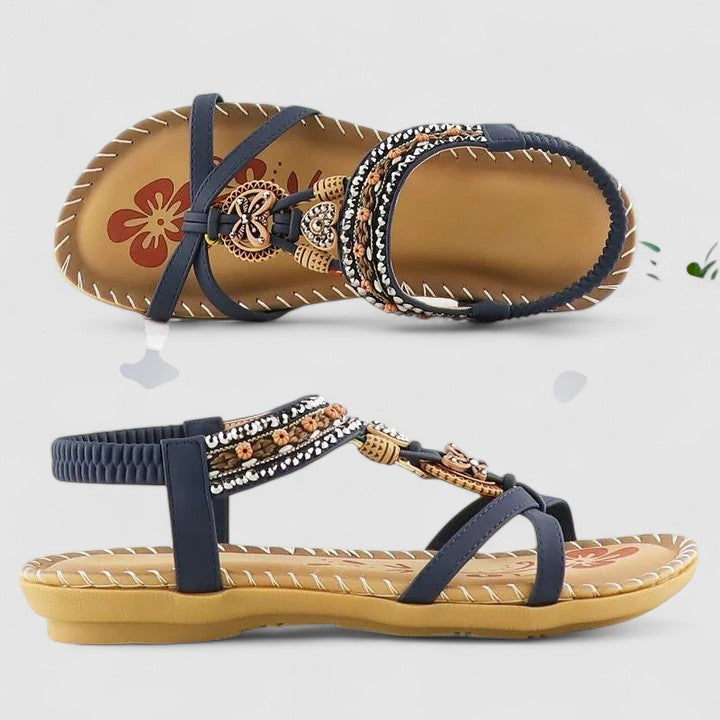 Norielle ploché sandály zelené boho zdobené