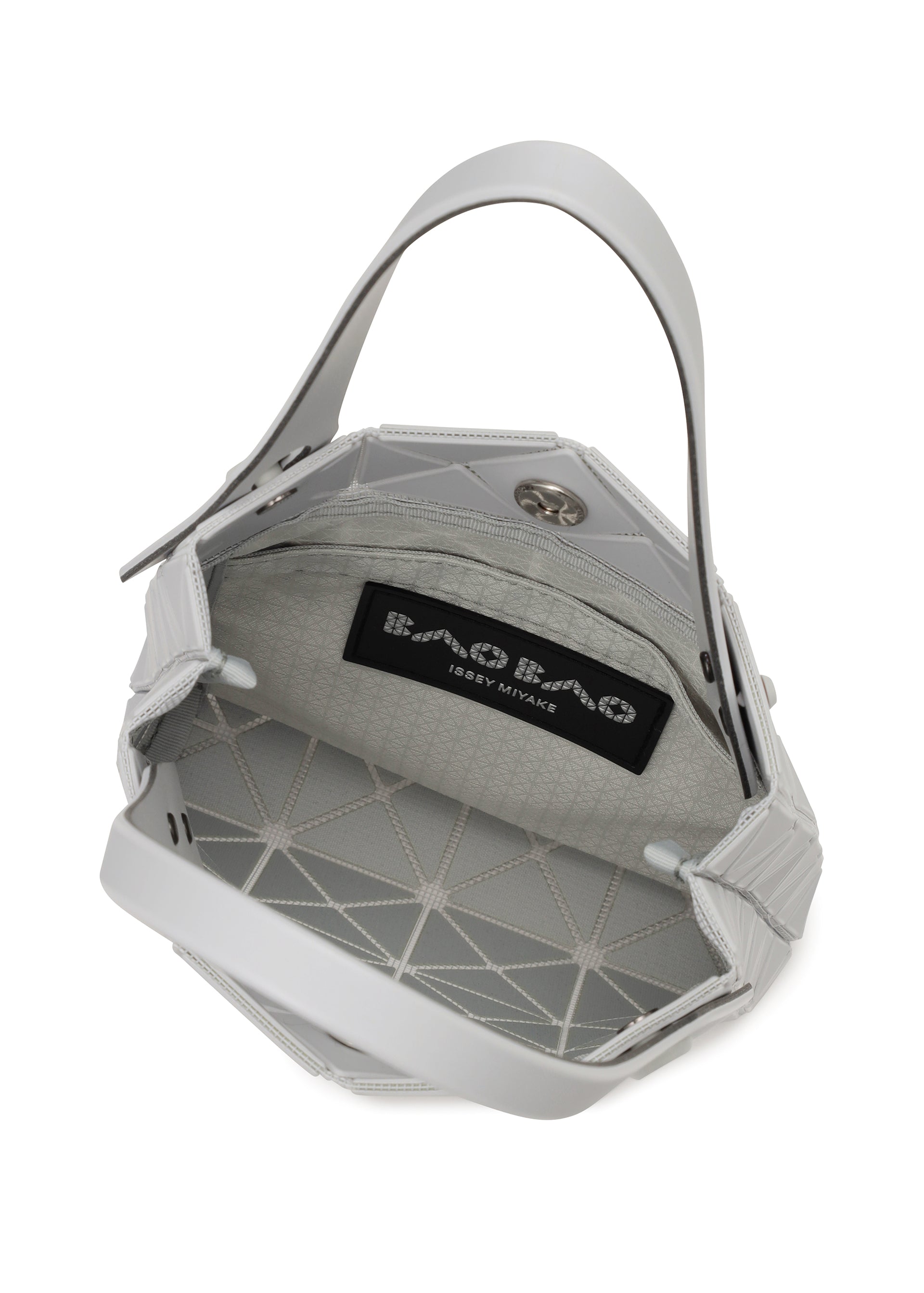 Issey Miyake Prism Plus tote light gray mini trojúhelníky