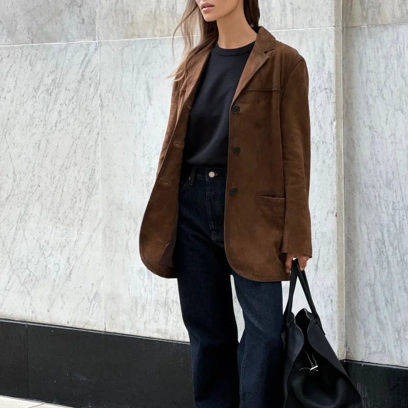 Norielle koženkové sako hnědé dámský blejzr elegantní