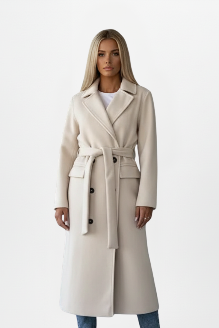 Norielle trenchcoat dlouhý dvouřadý pásek velbloudí