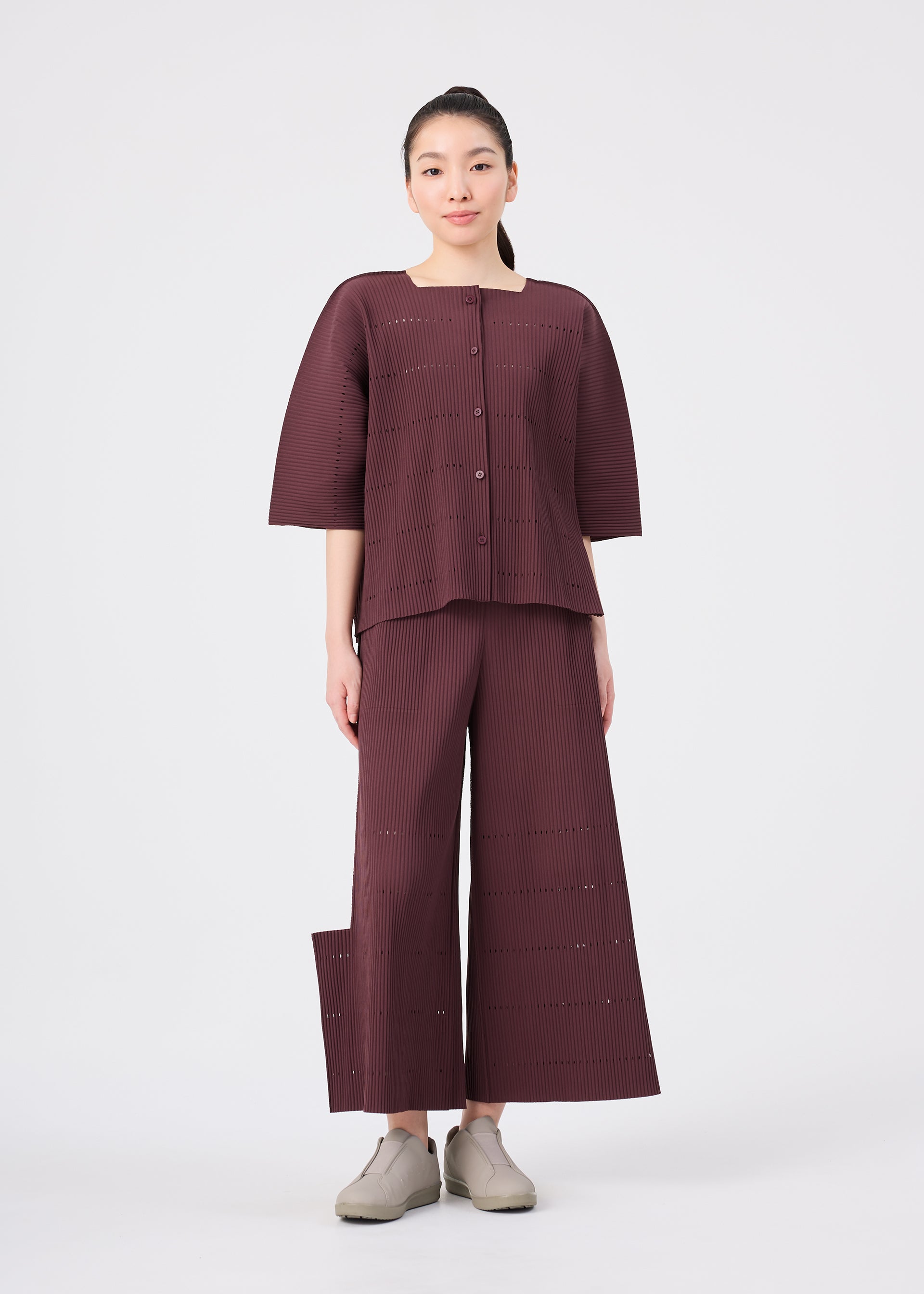 Issey Miyake Tower Pleats kardigan růžová