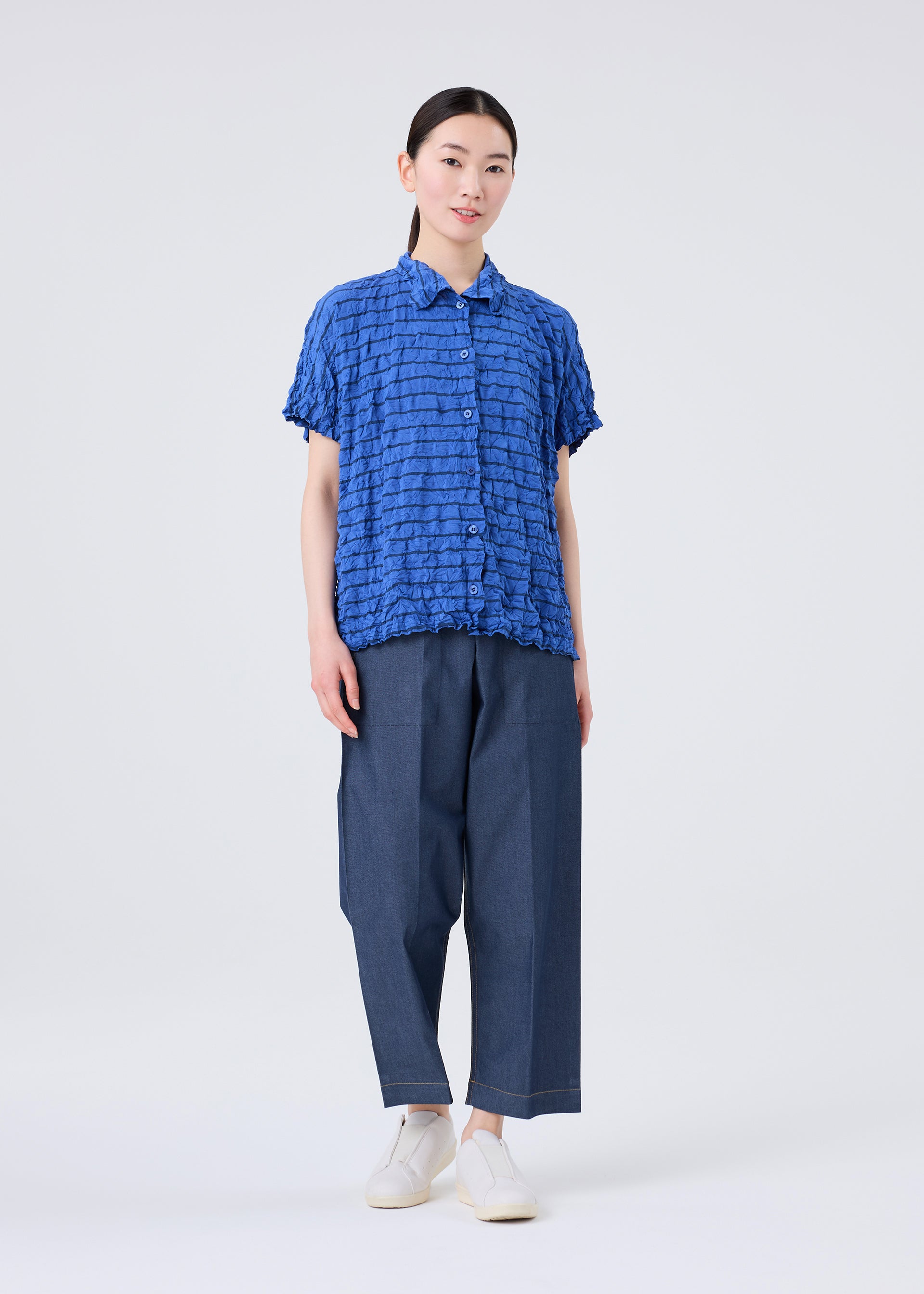me Issey Miyake Stripe Meringue polokošile šedá
