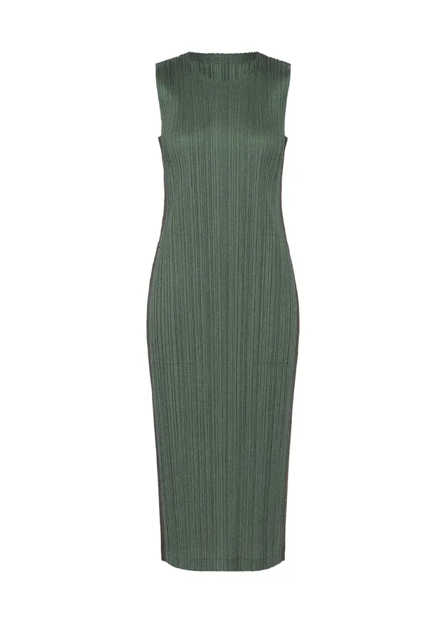 Pleats Please Issey Miyake Cotton Denim šaty tmavě zelené