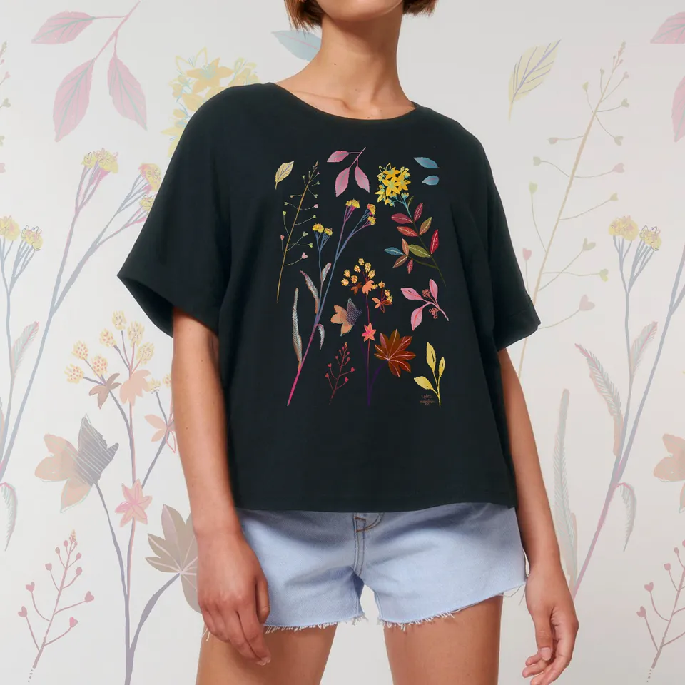 Magifešn KIMONO Herbář tričko Night biobavlna