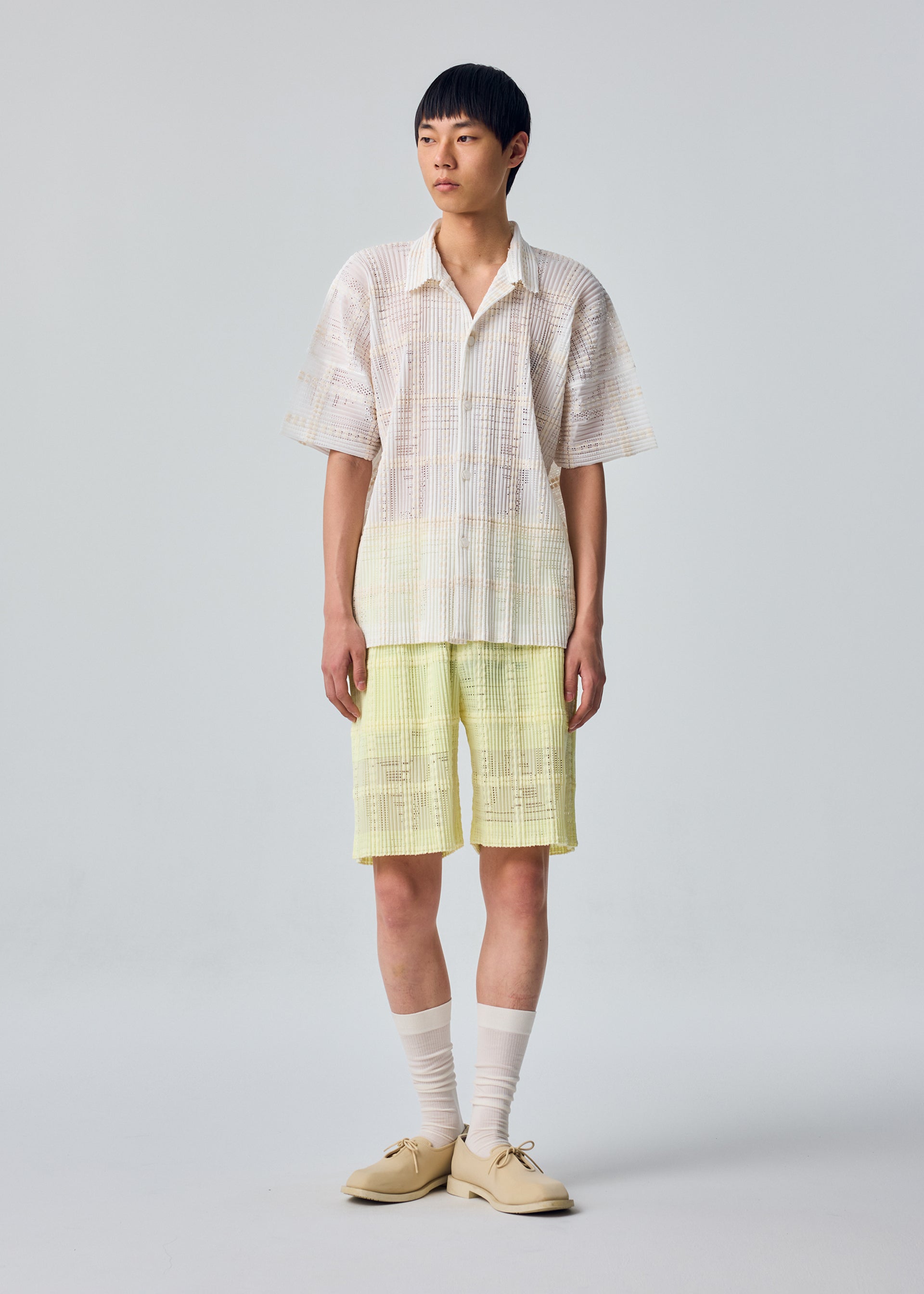 Homme Plissé Issey Miyake Lace Grid kraťasy bílé