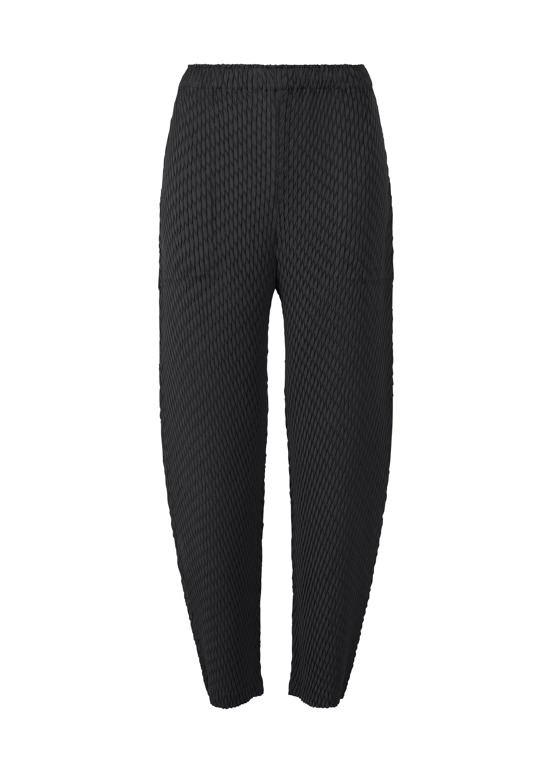 Issey Miyake Sleek Pleats kalhoty světle šedé saténové