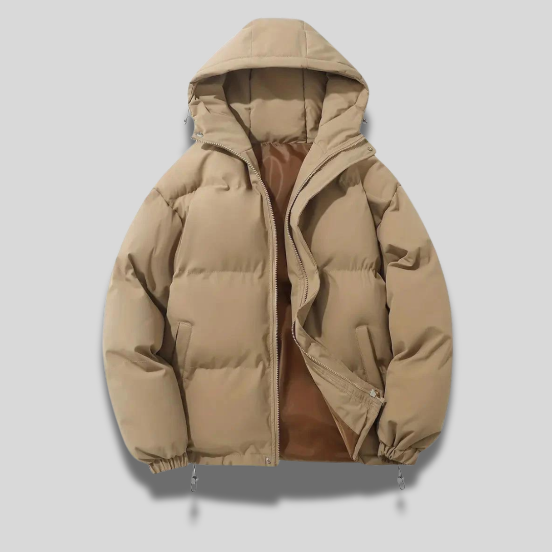 Norielle Oversize krátká zimní bunda s kapucí khaki