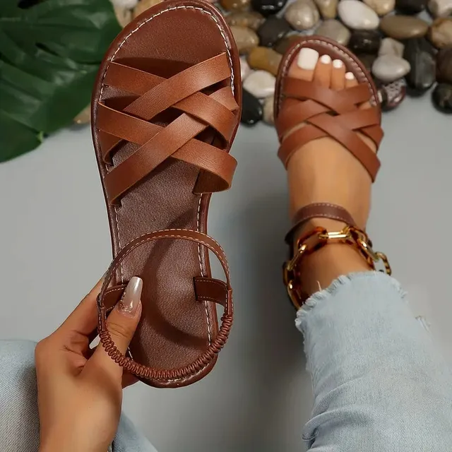 Norielle boho sandály ploché hnědé s pásky