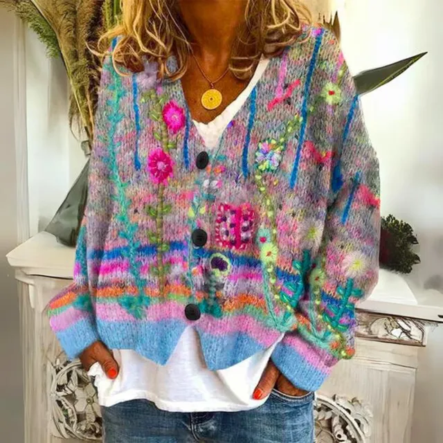 Norielle barevný boho cardigan modrý na knoflíky