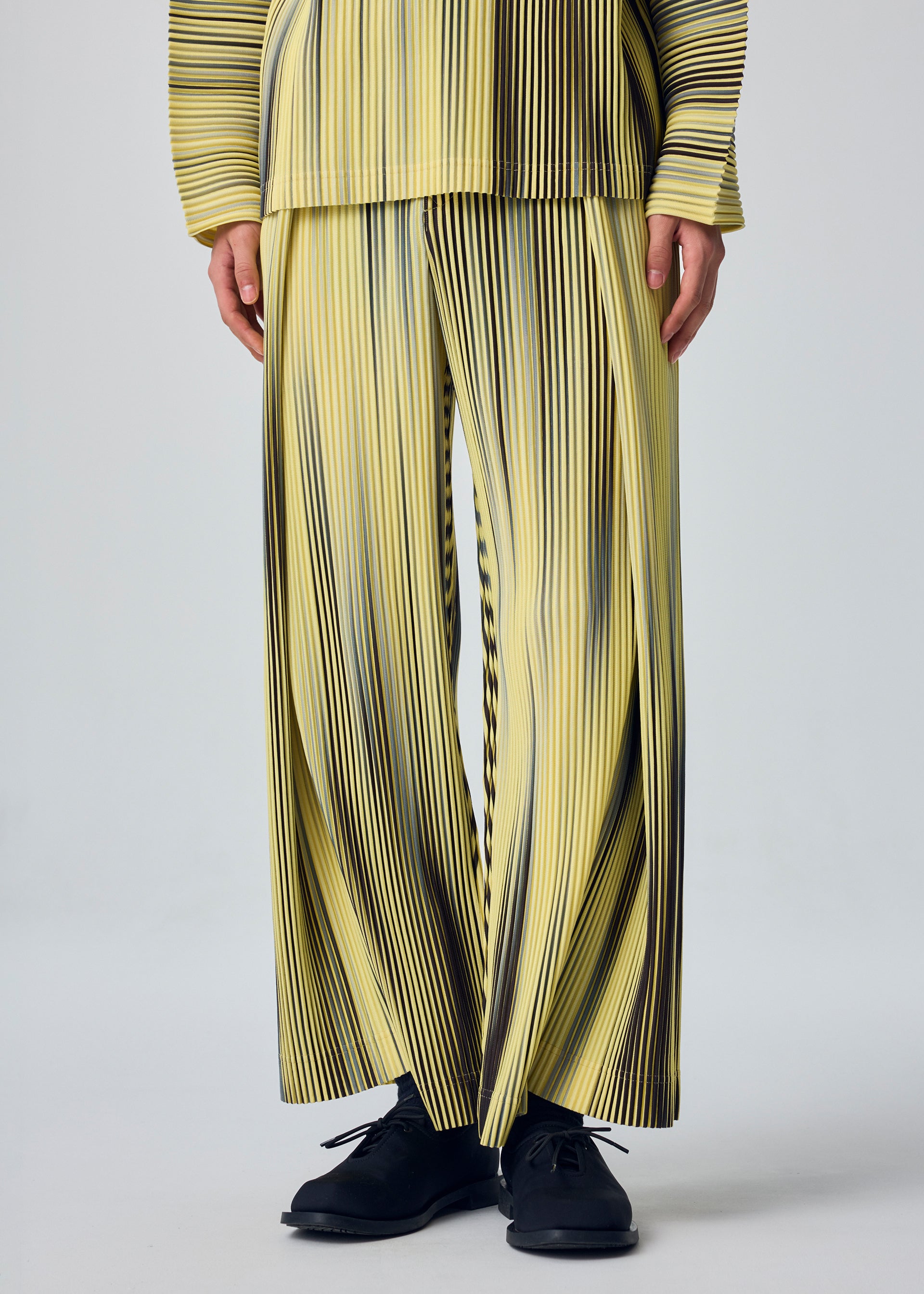 Issey Miyake Blend of Lights kalhoty 44 hnědé pruhované