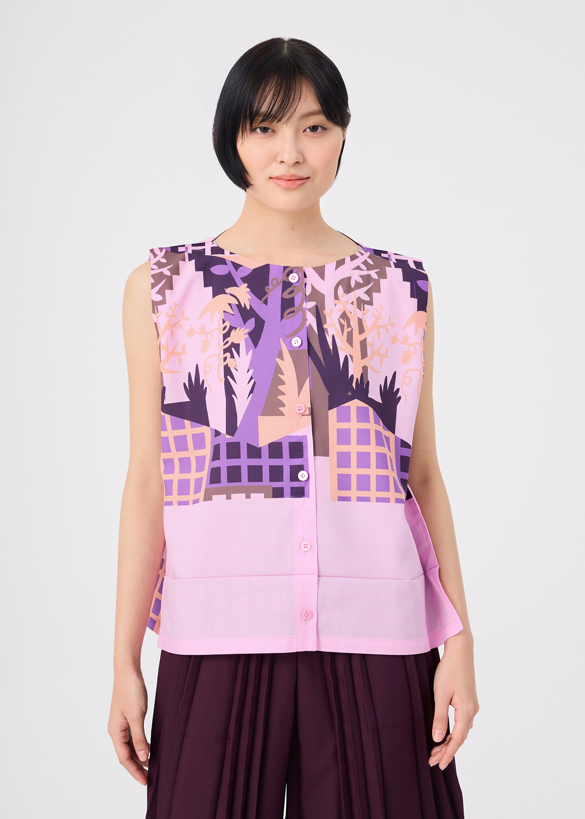 me Issey Miyake Building Print top bez rukávů