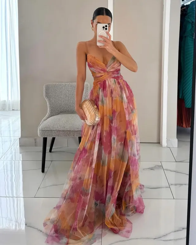 Norielle dámské maxi šaty plisované oranžové na 1 rameno