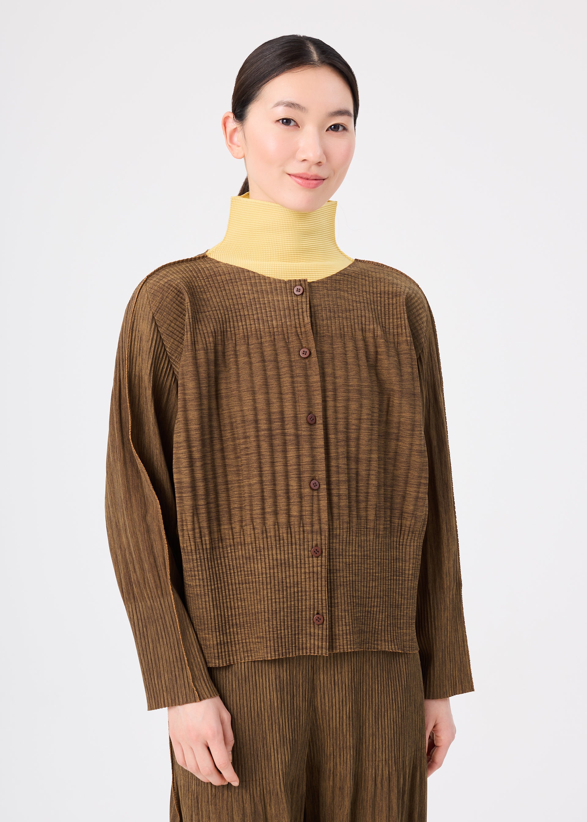 Issey Miyake Mix Fine Knit Pleats kardigan taupe