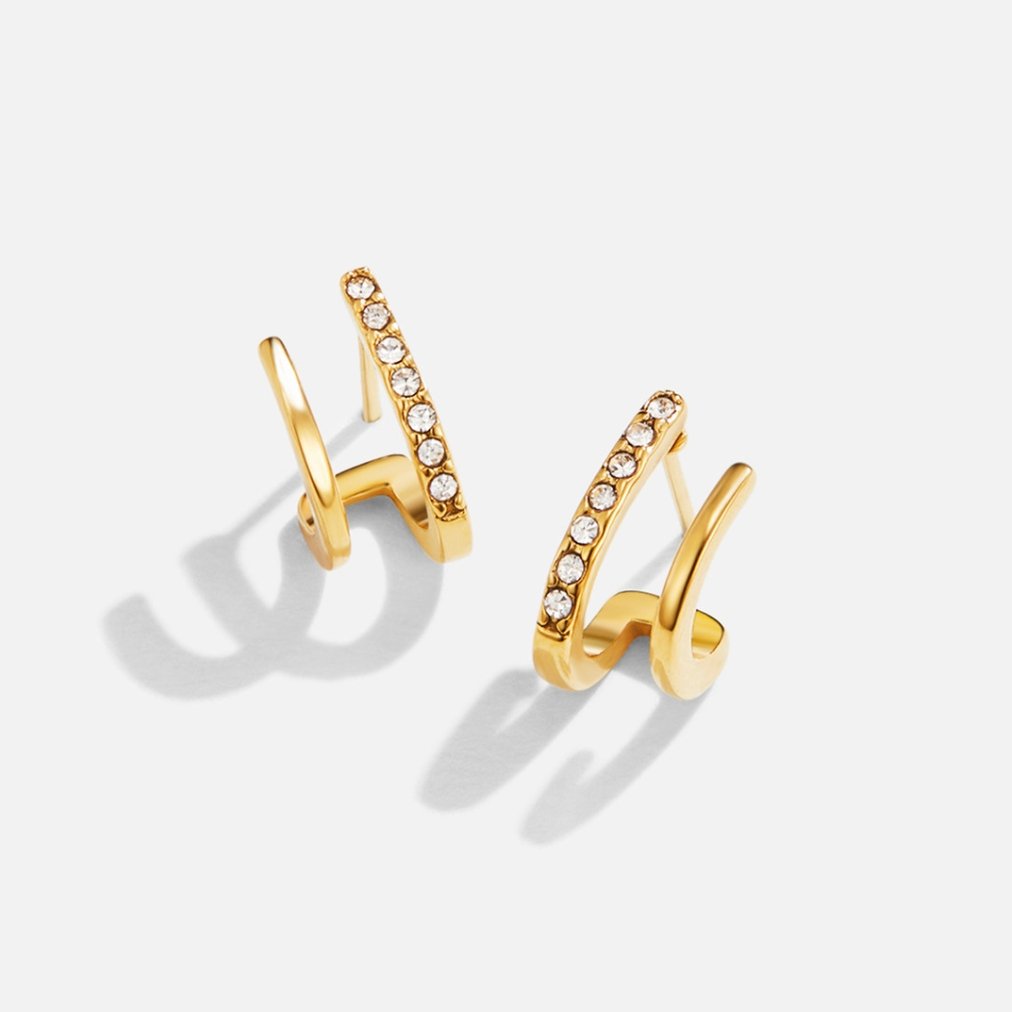 Norielle Double Hoop dvojité náušnice kruhy zlaté krystaly 18K