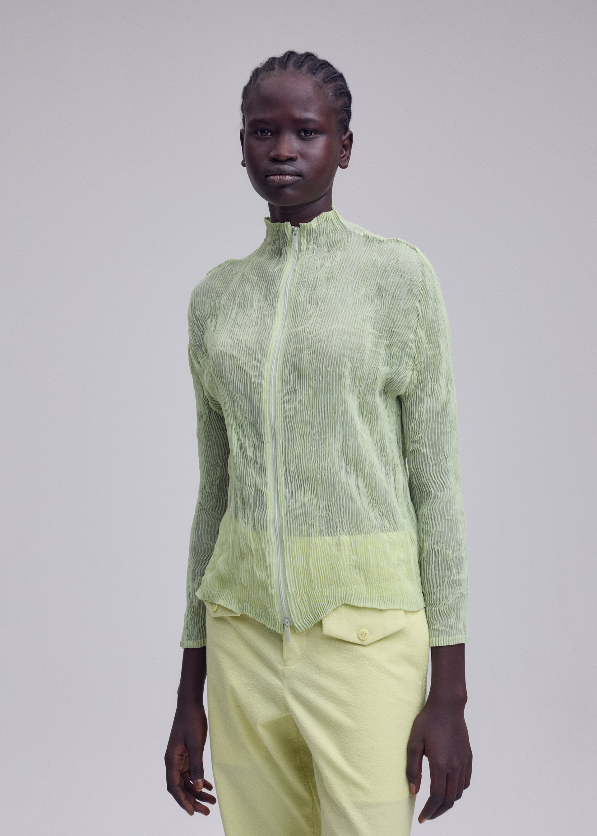 Issey Miyake Chiffon Twist 1 kardigan dull cream průsvitný