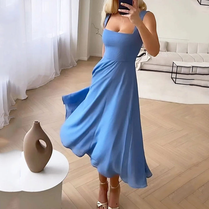 Norielle midi šaty na ramínka áčková sukně černá