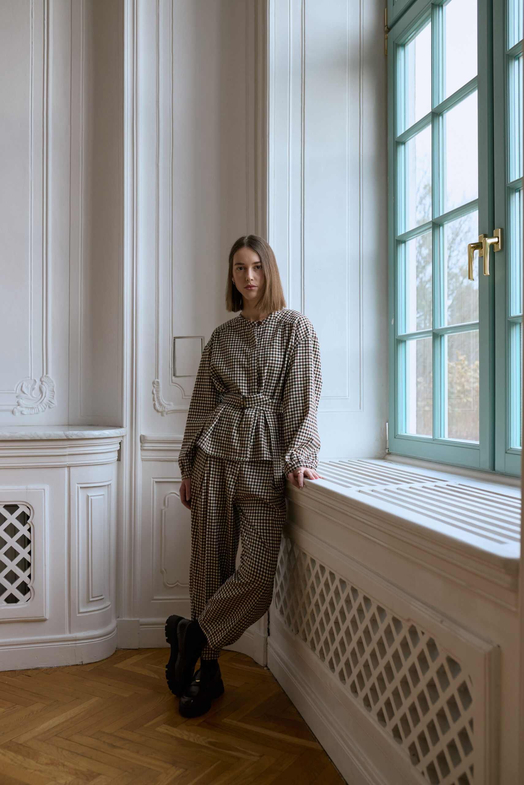AURELIA & ZWEI FRAUEN Elsa Vintage kalhoty hnědé kostkované