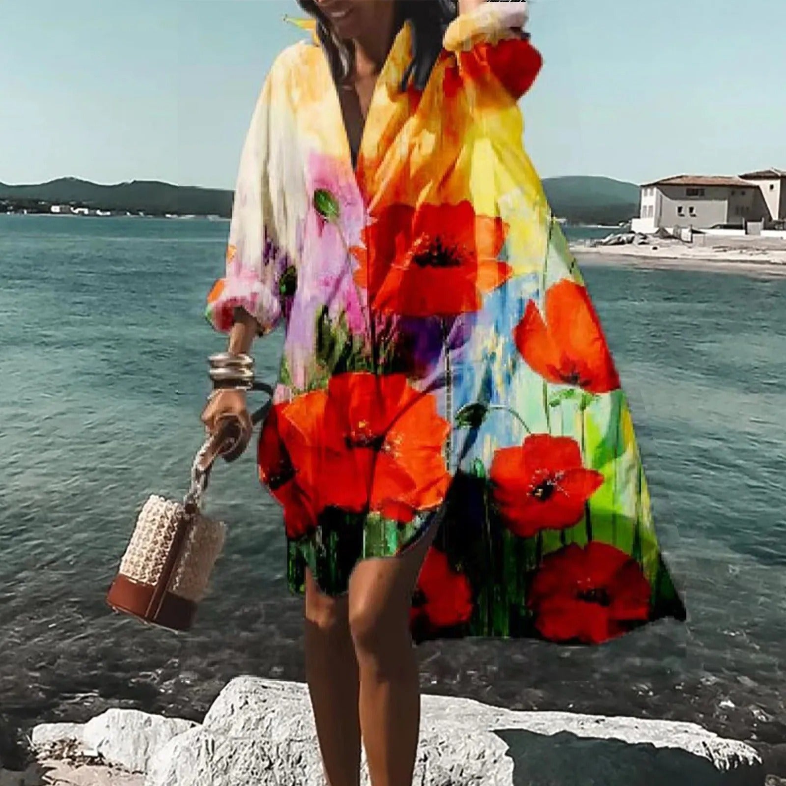 Norielle košilové šaty dámské světle modré M boho