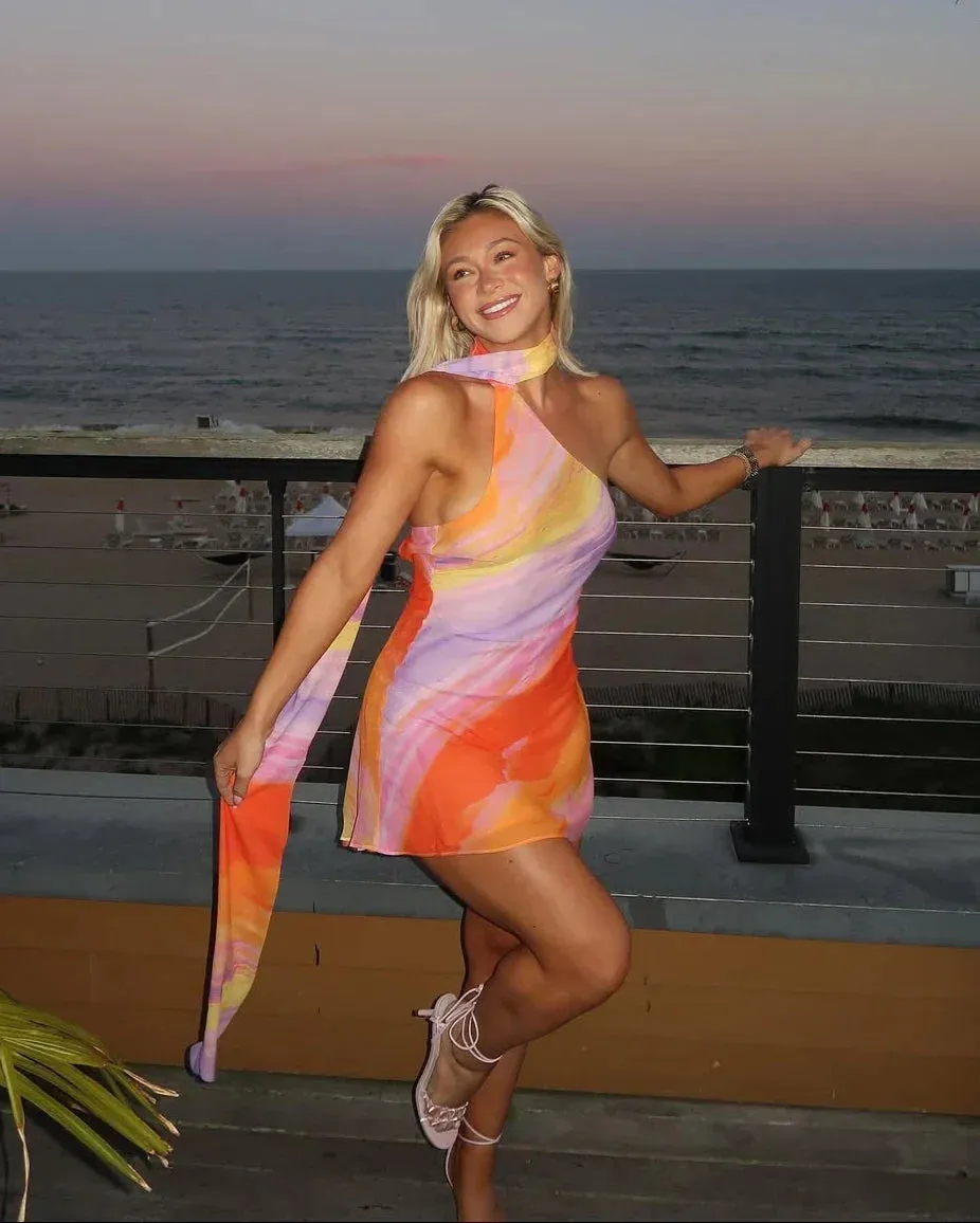 Norielle asymetrické mini šaty sunset oranžové