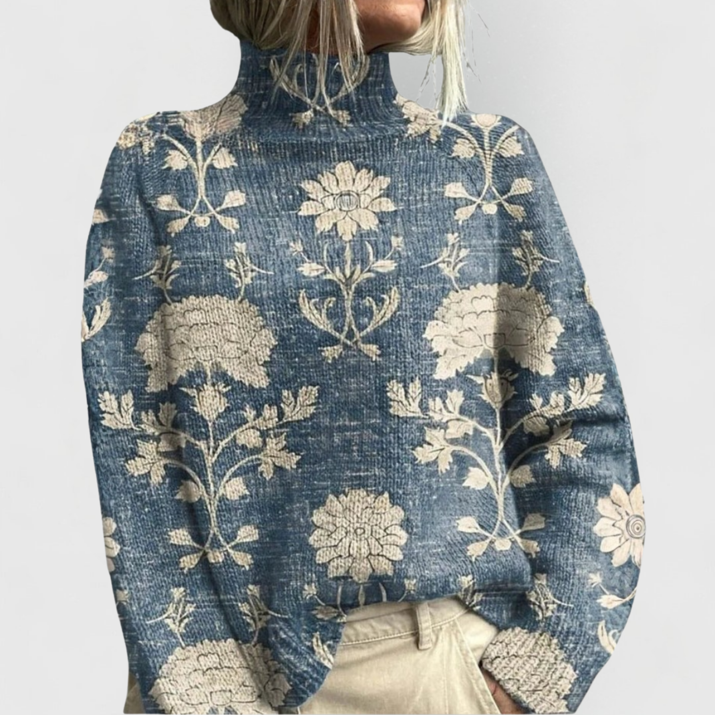 Norielle oversize pletený rolák khaki se zvířaty