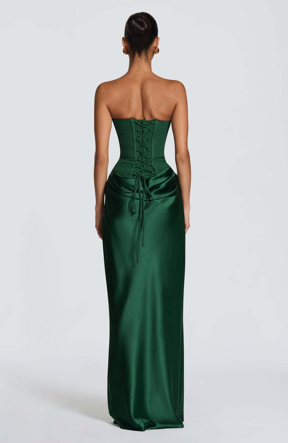 Norielle saténové bustier šaty dlouhé tmavě zelené