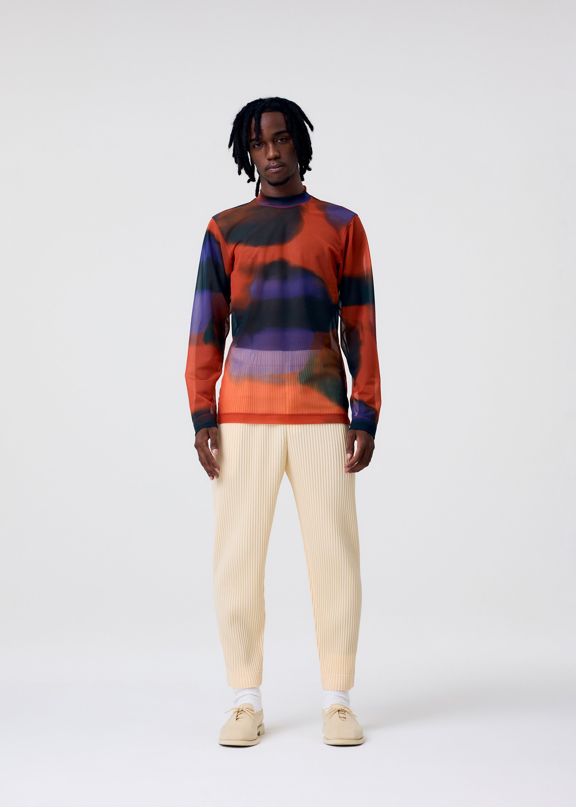 Issey Miyake Dawn Sheer tričko dlouhý rukáv šedá průsvitné