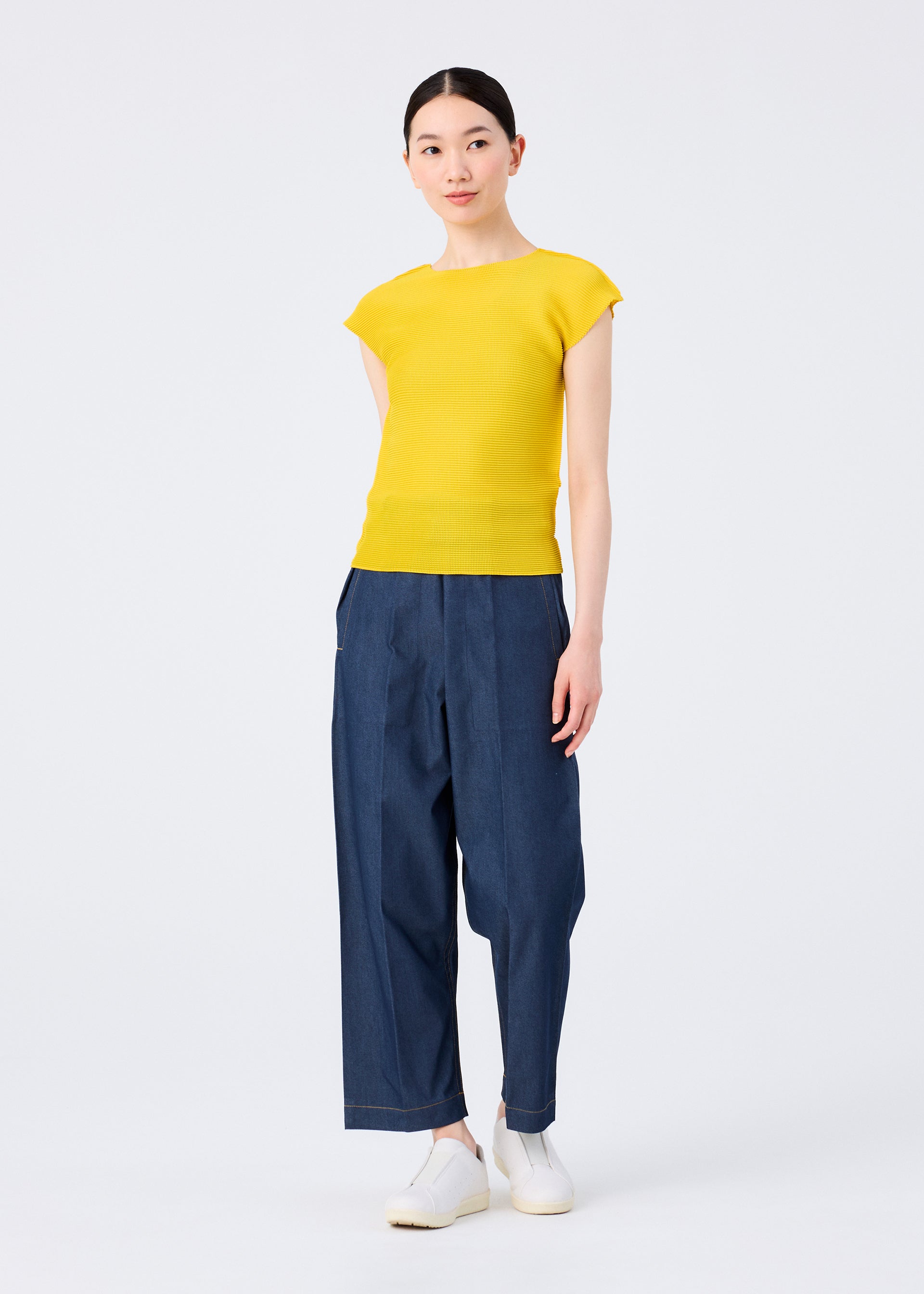 Issey Miyake Stretch Pleats 6 top žlutý plisovaný