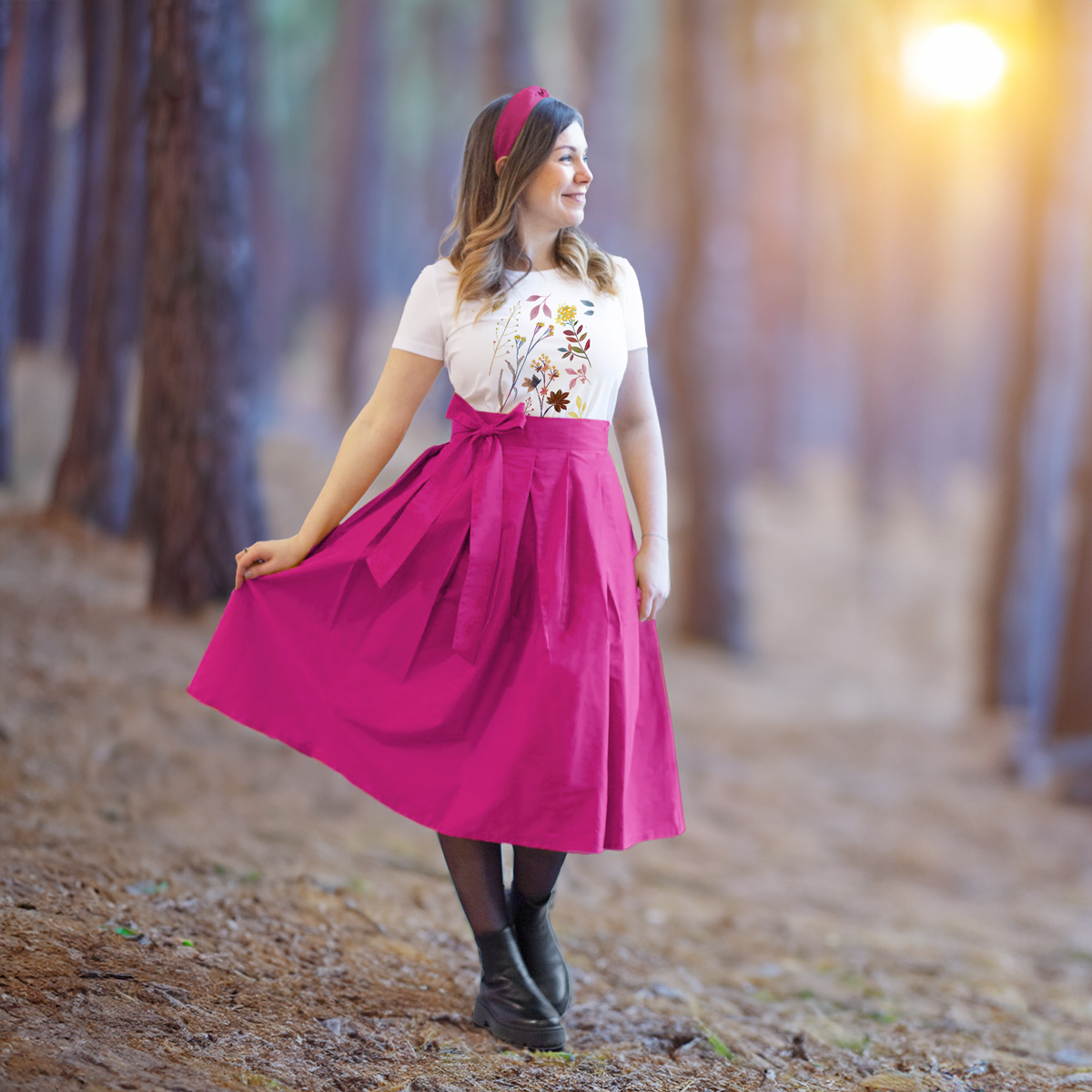 Magifešn MIDI Magenta zavinovací sukně bavlna