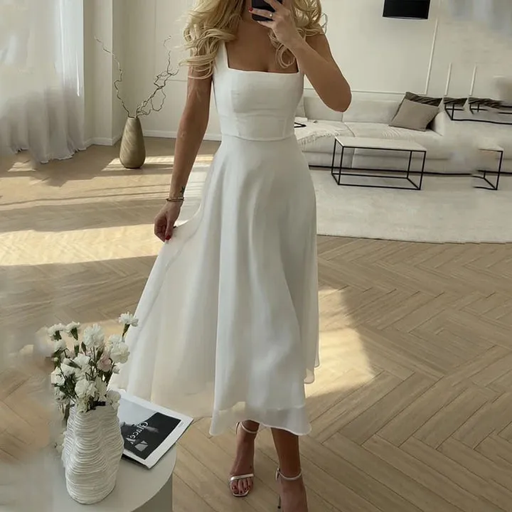 Norielle midi šaty na ramínka áčková sukně černá