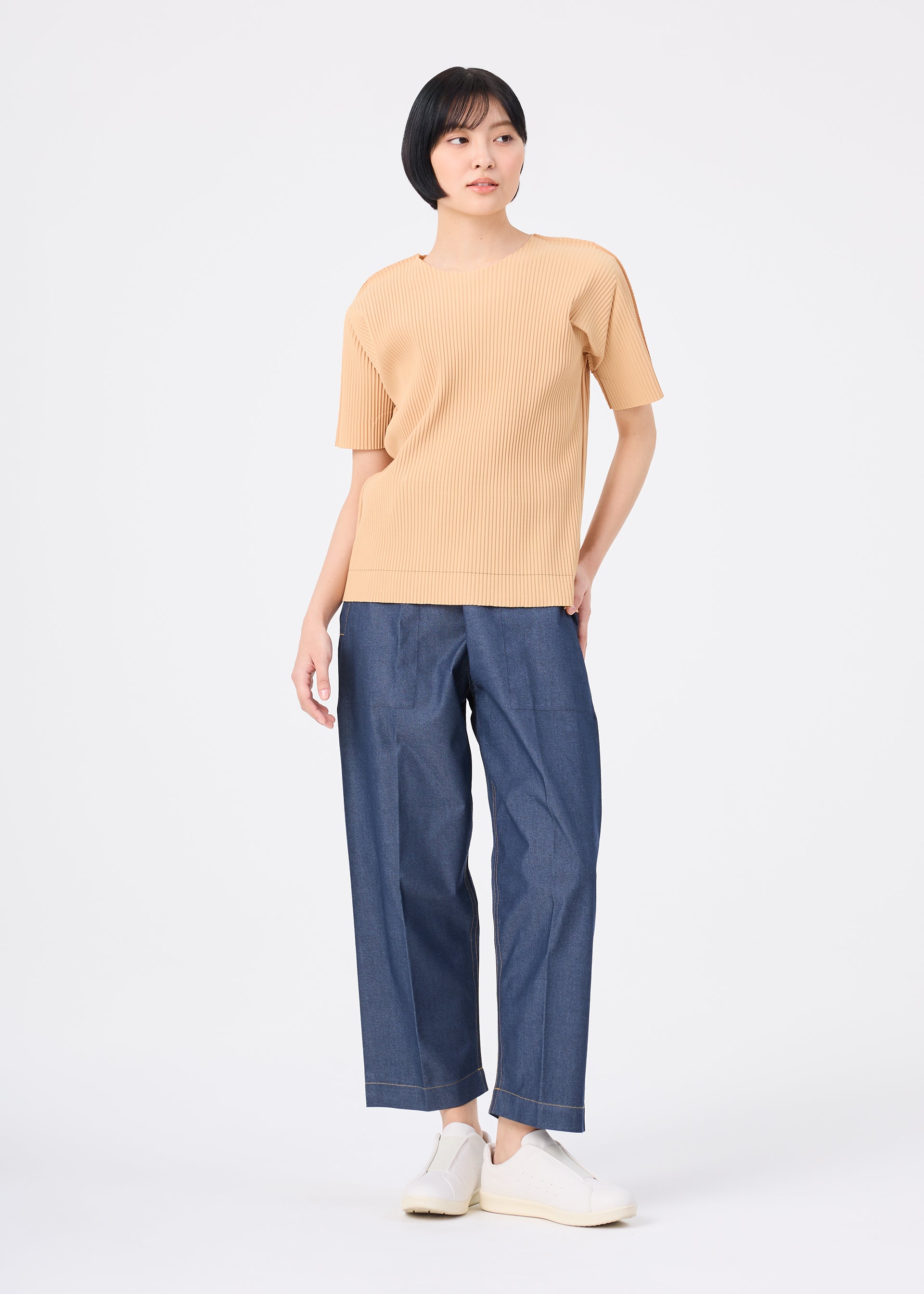 Issey Miyake Fine Knit Pleats Color 1 top camel lehký