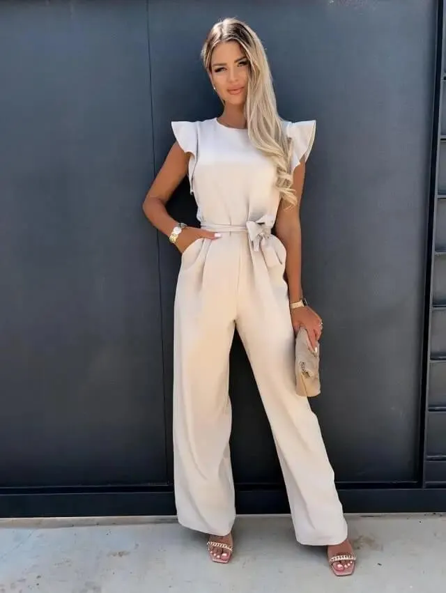 Norielle béžový overal s volány na ramenou XS–3XL