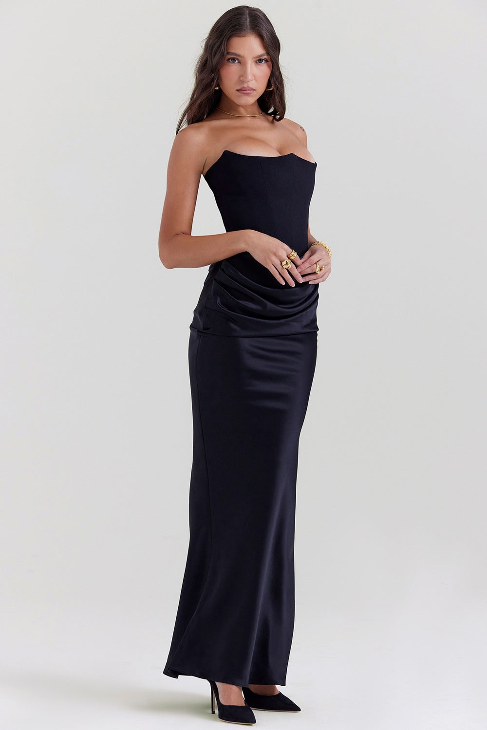 Norielle Elegance saténové bustier šaty černé