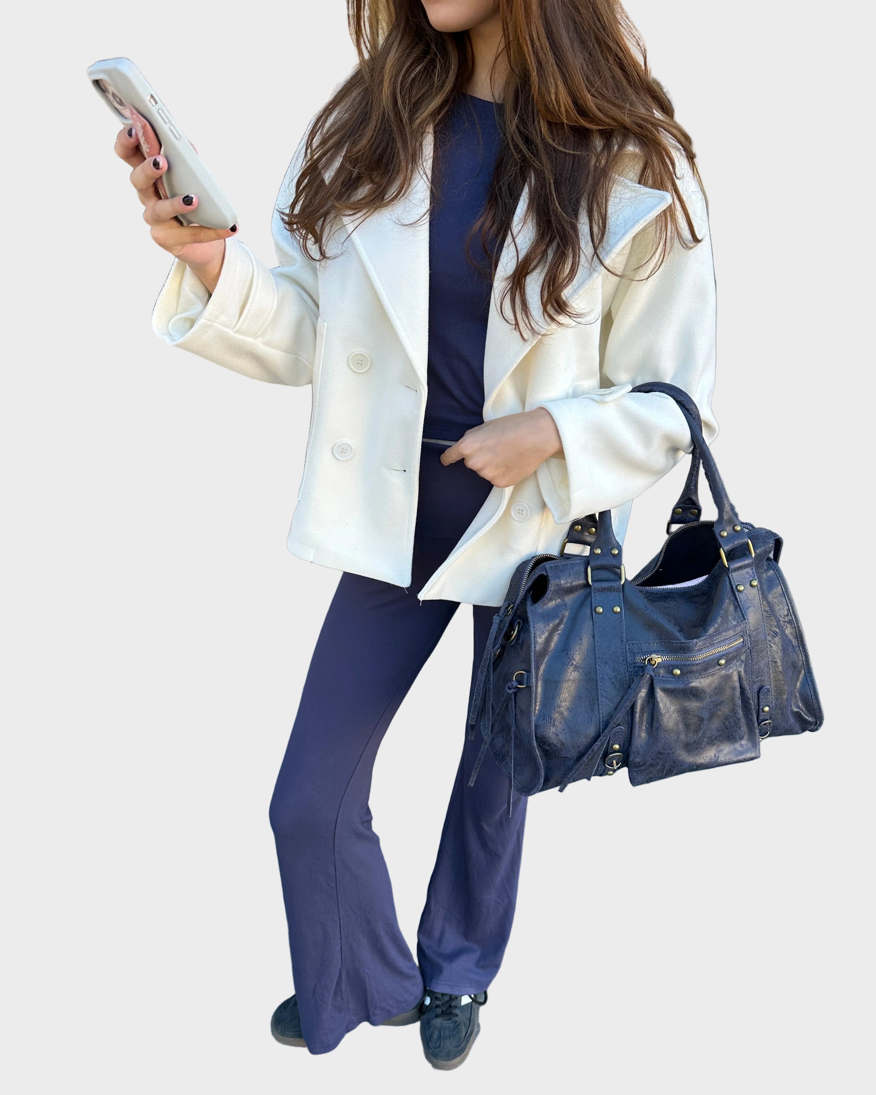 Norielle kožená kabelka tmavě modrá velká 40x34cm