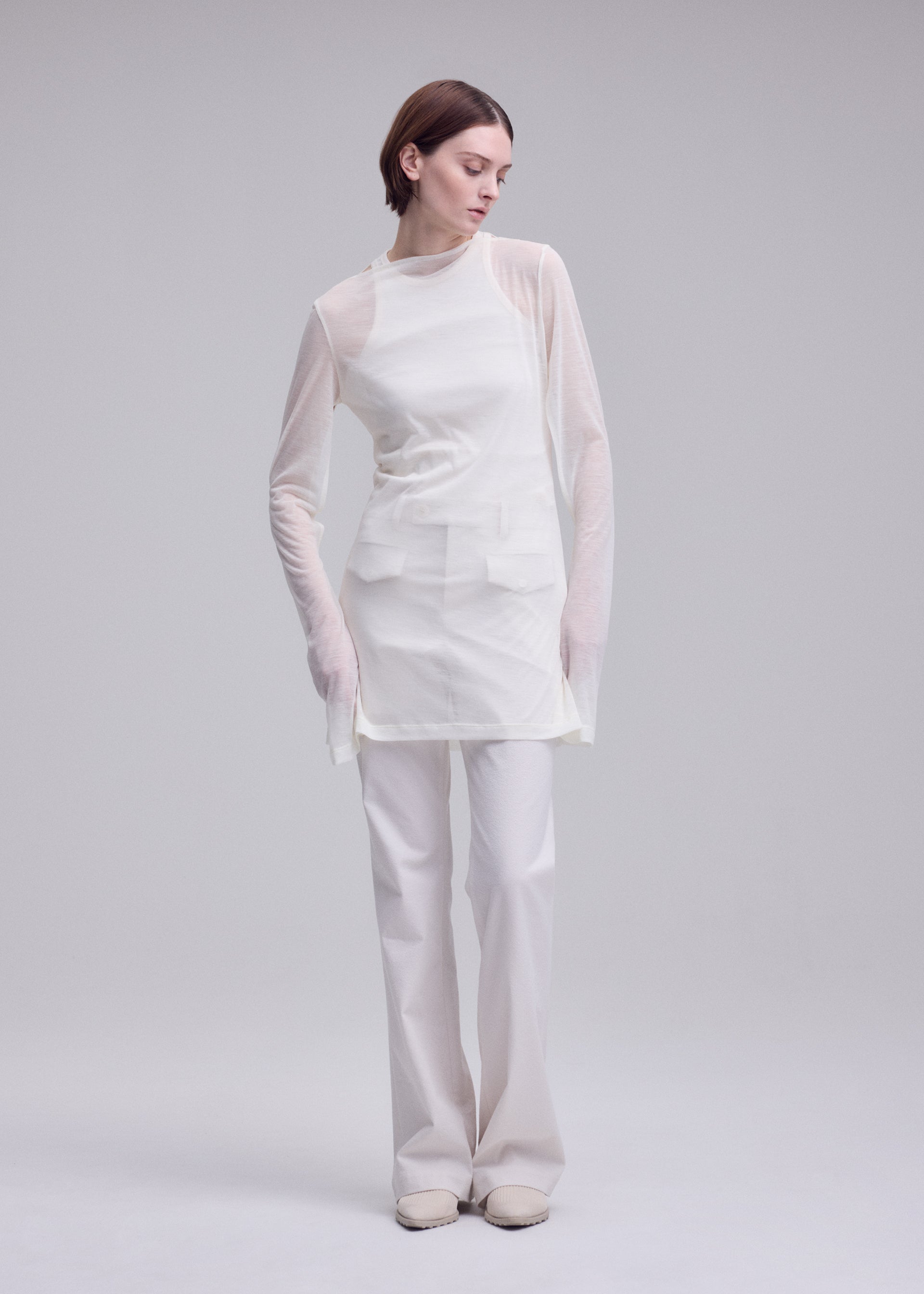 Issey Miyake Sheer Wool Jersey tunika černá vel. 2 vlněná