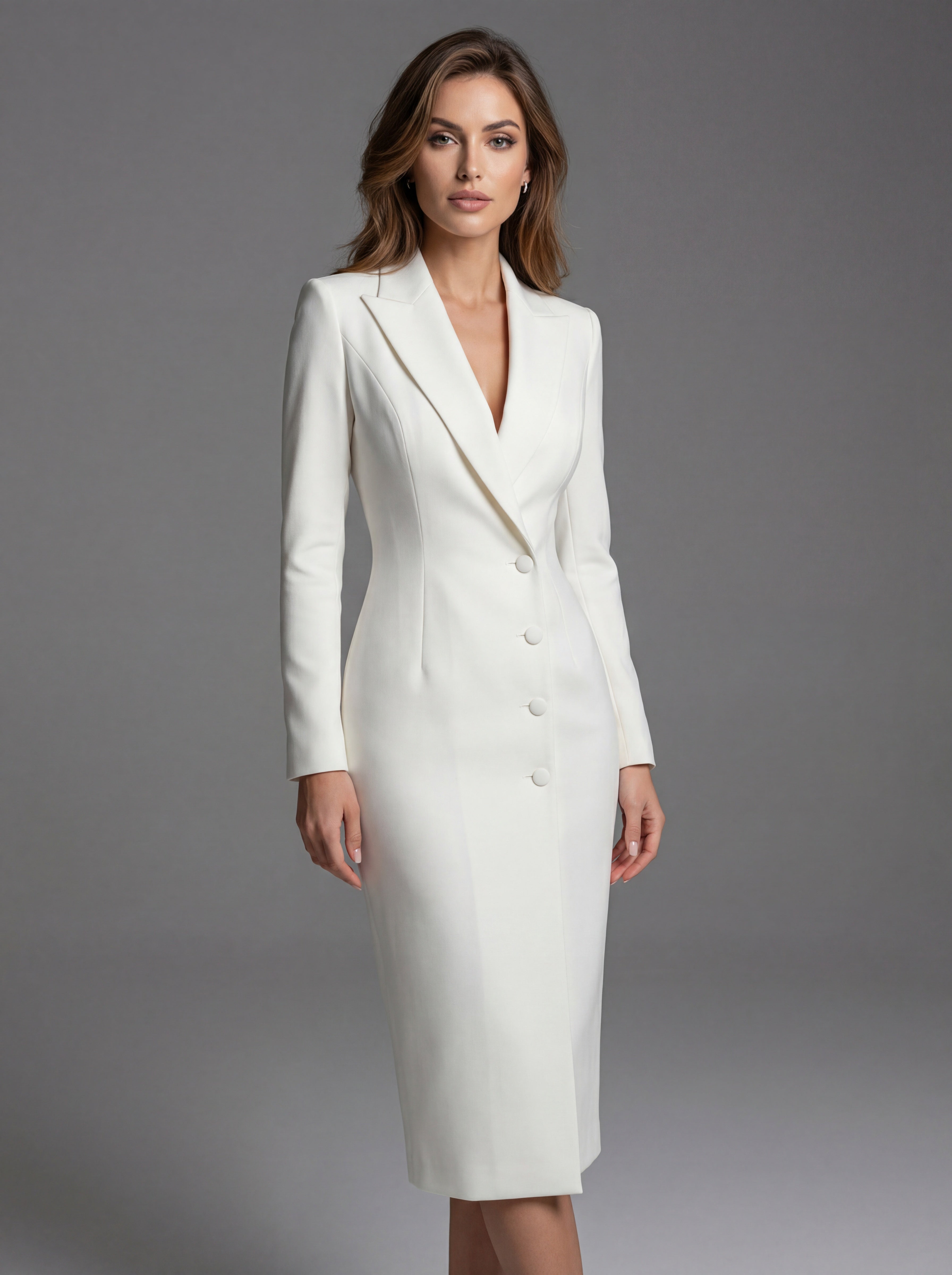 Norielle Blazer midi šaty bílá s kapsami