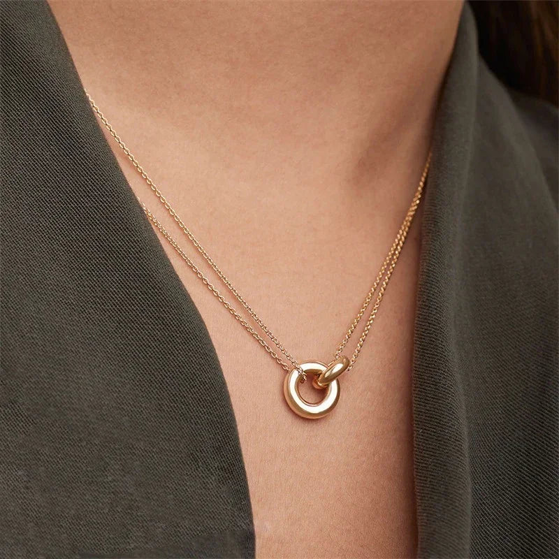 Norielle Double Cercle náhrdelník zlatý nerez