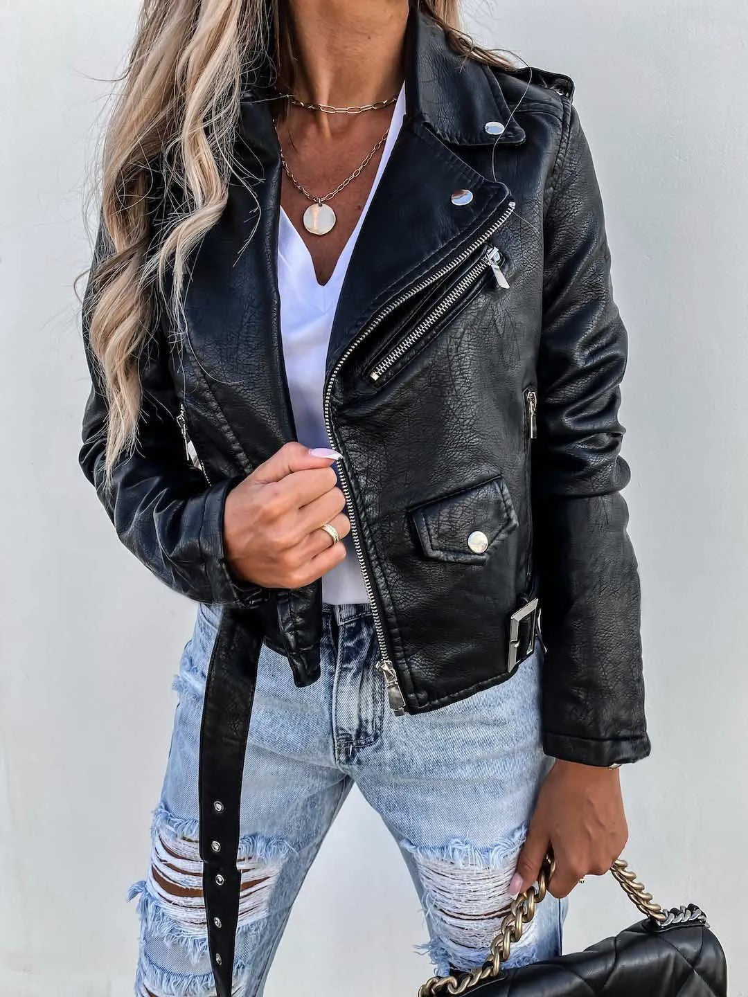 Norielle biker křivák bunda z eko kůže černá krátká