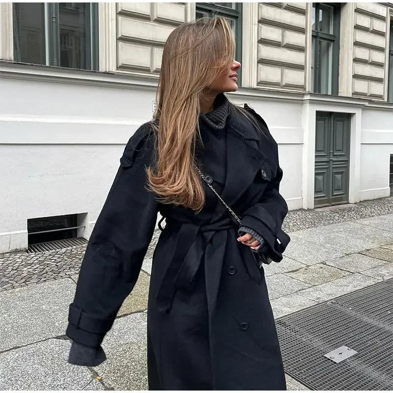 Norielle Inka oversize zimní kabát černý dlouhý