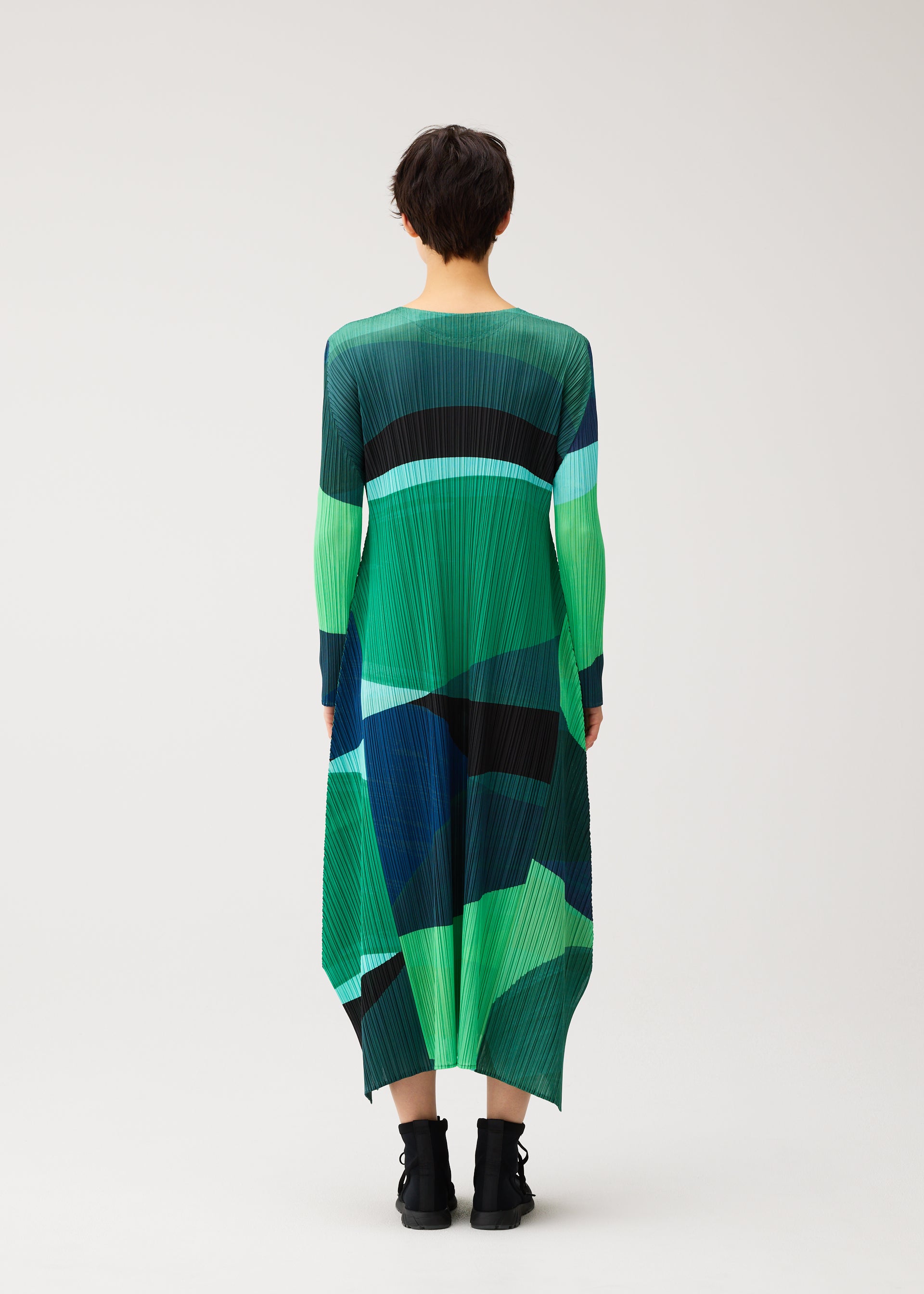 Issey Miyake Orbit šaty zelené pletené s dlouhým rukávem