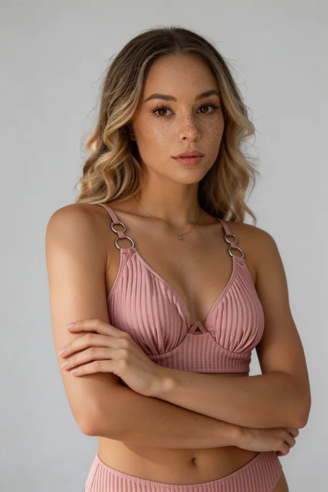 Norielle žebrované bikiny s výstřihem bílá