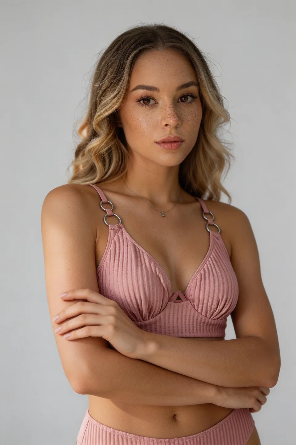 Norielle žebrované bikiny s výstřihem bílá
